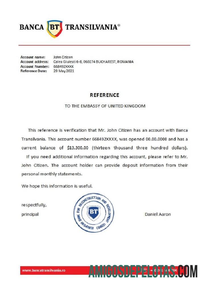 Referência Romênia Banca Transilvania amostra